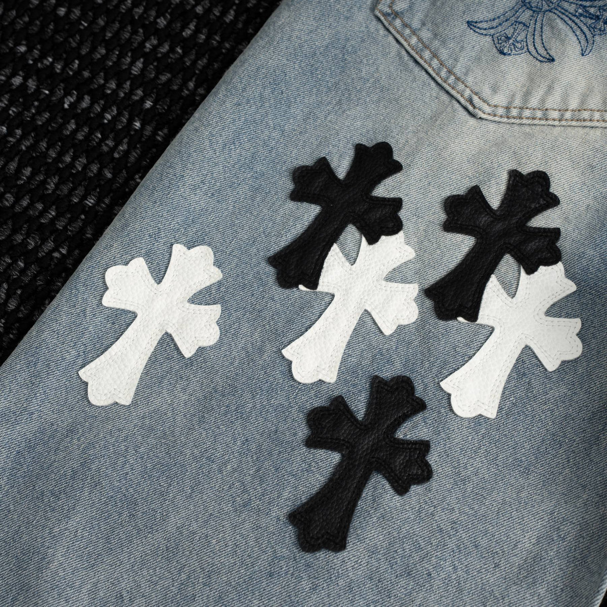 Chrome Hearts Cross Applique Light Blue Jeans ¡ª detail