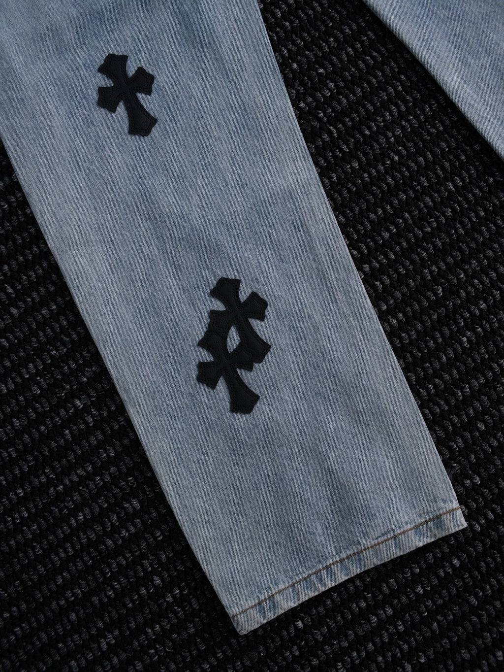 Chrome Hearts Light Blue Cross Patch Jeans ¡ª detail