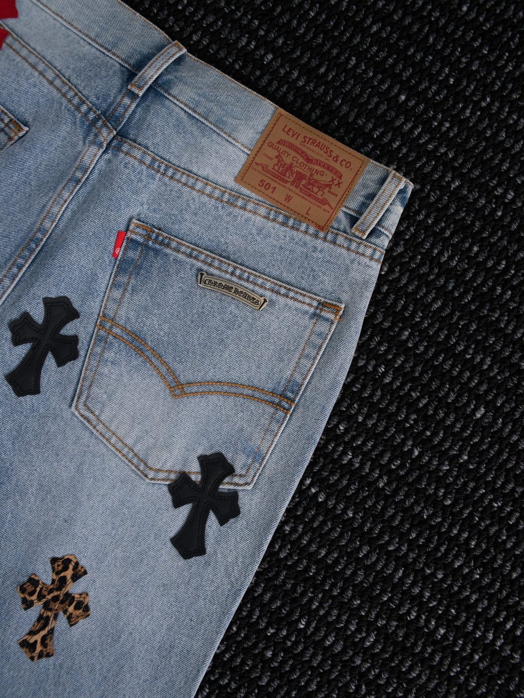Chrome Hearts Light Blue Cross Patch Jeans ¡ª detail