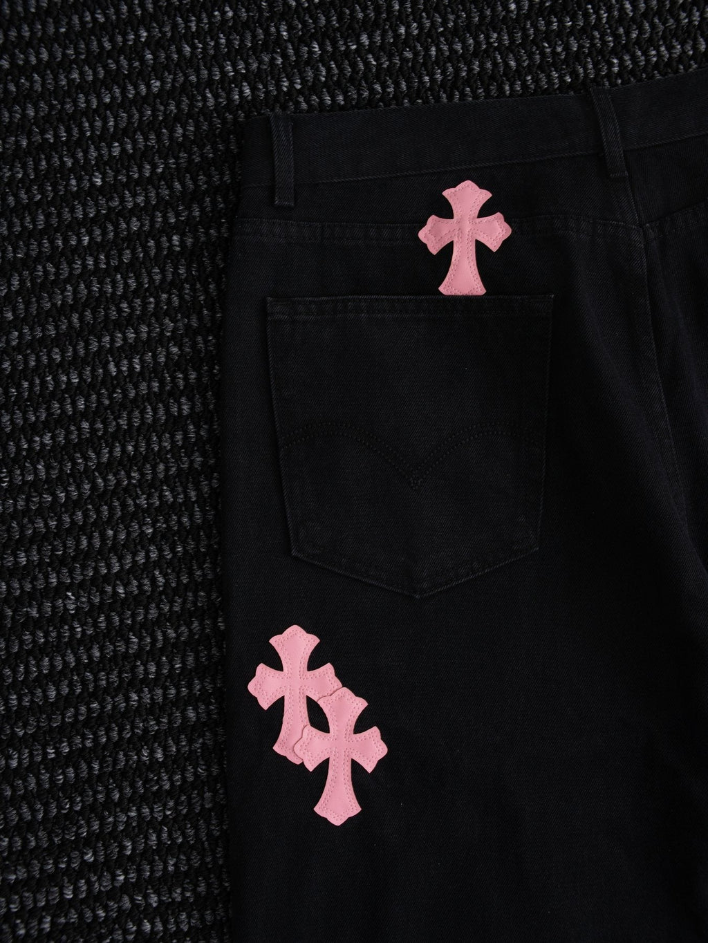 Chrome Hearts Pink Cross Patch Black Jeans ¡ª detail