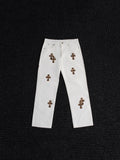 Chrome Hearts Leopard Cross Patch White Jeans ¡ª hero