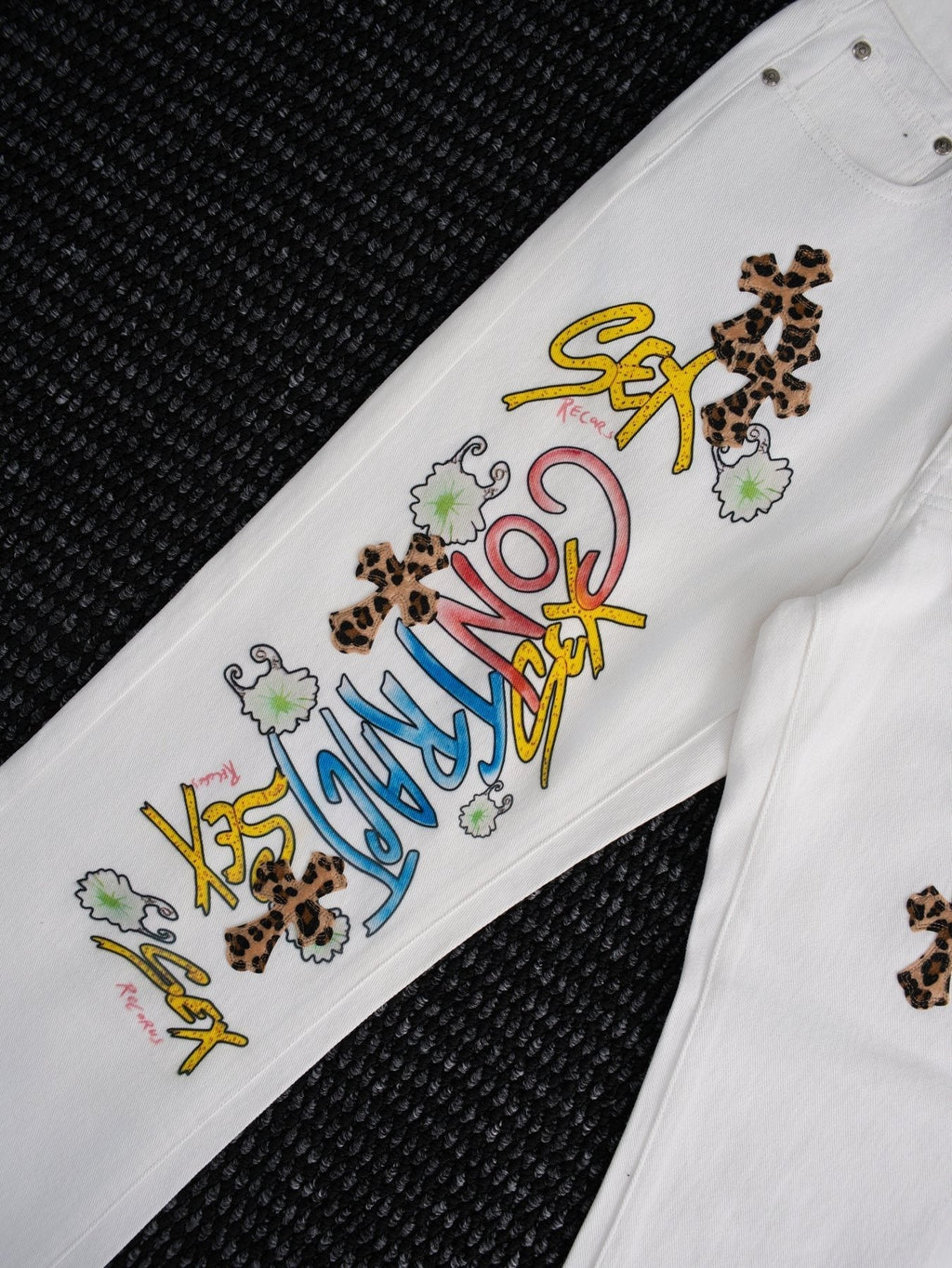 Chrome Hearts White Cross Applique Graphic Jeans ¡ª detail