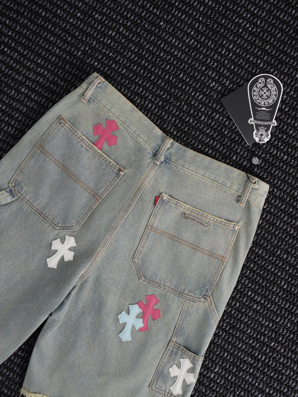 Chrome Hearts Cross Patch Light Blue Denim Shorts ¡ª detail