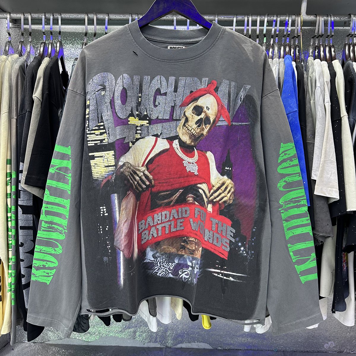 Rough Play Thug Life Skeleton Graphic Long-Sleeve T-Shirt ¡ª context
