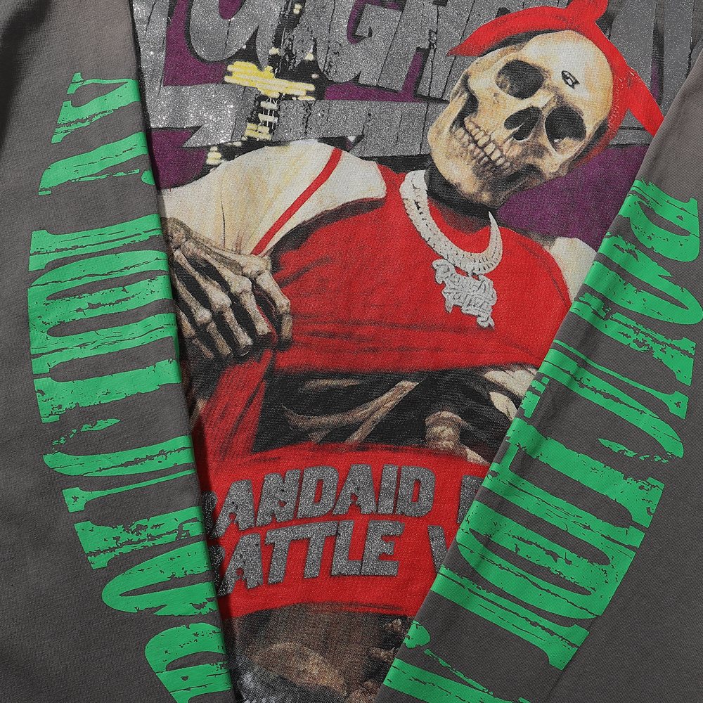 Rough Play Thug Life Skeleton Graphic Long-Sleeve T-Shirt ¡ª detail