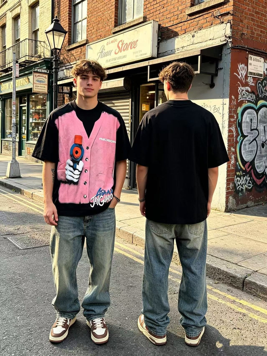 ASAALL Faux Cardigan Graphic T-Shirt ¡ª model