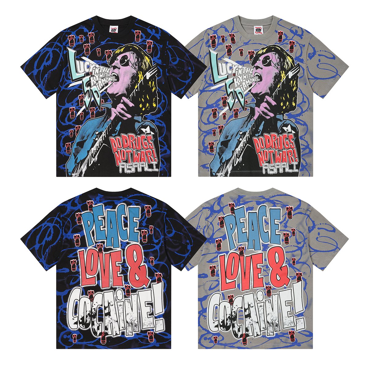 ASAALL Peace Love & Cocaine Singer Graphic T-Shirt ¡ª comparison