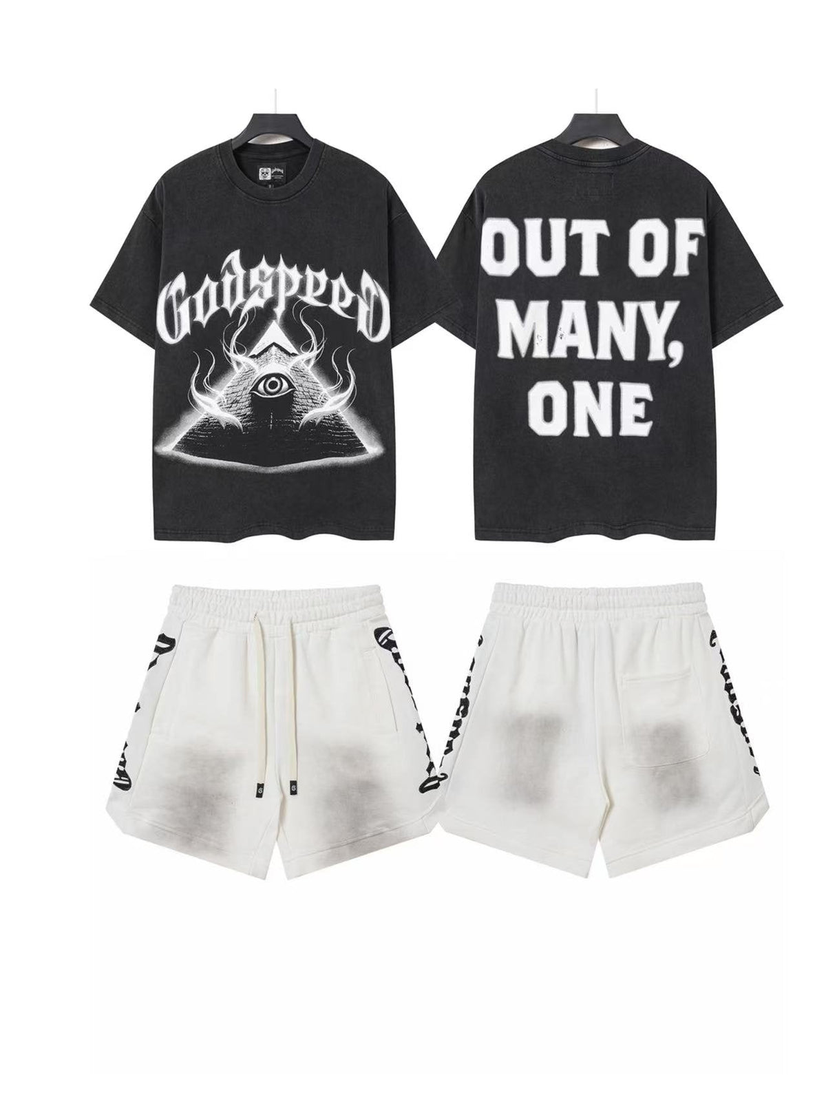 Godspeed Out Of Many One Eye Triangle T-Shirt & Shorts Set ¡ª front