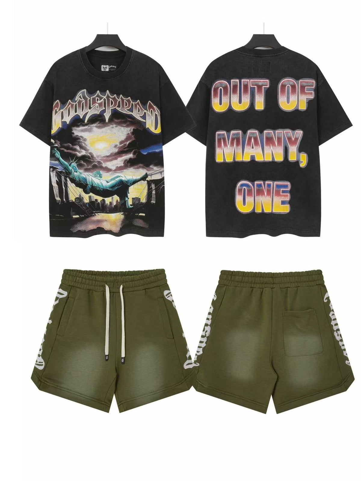 Godspeed Out Of Many One Landscape T-Shirt & Shorts Set ¡ª front