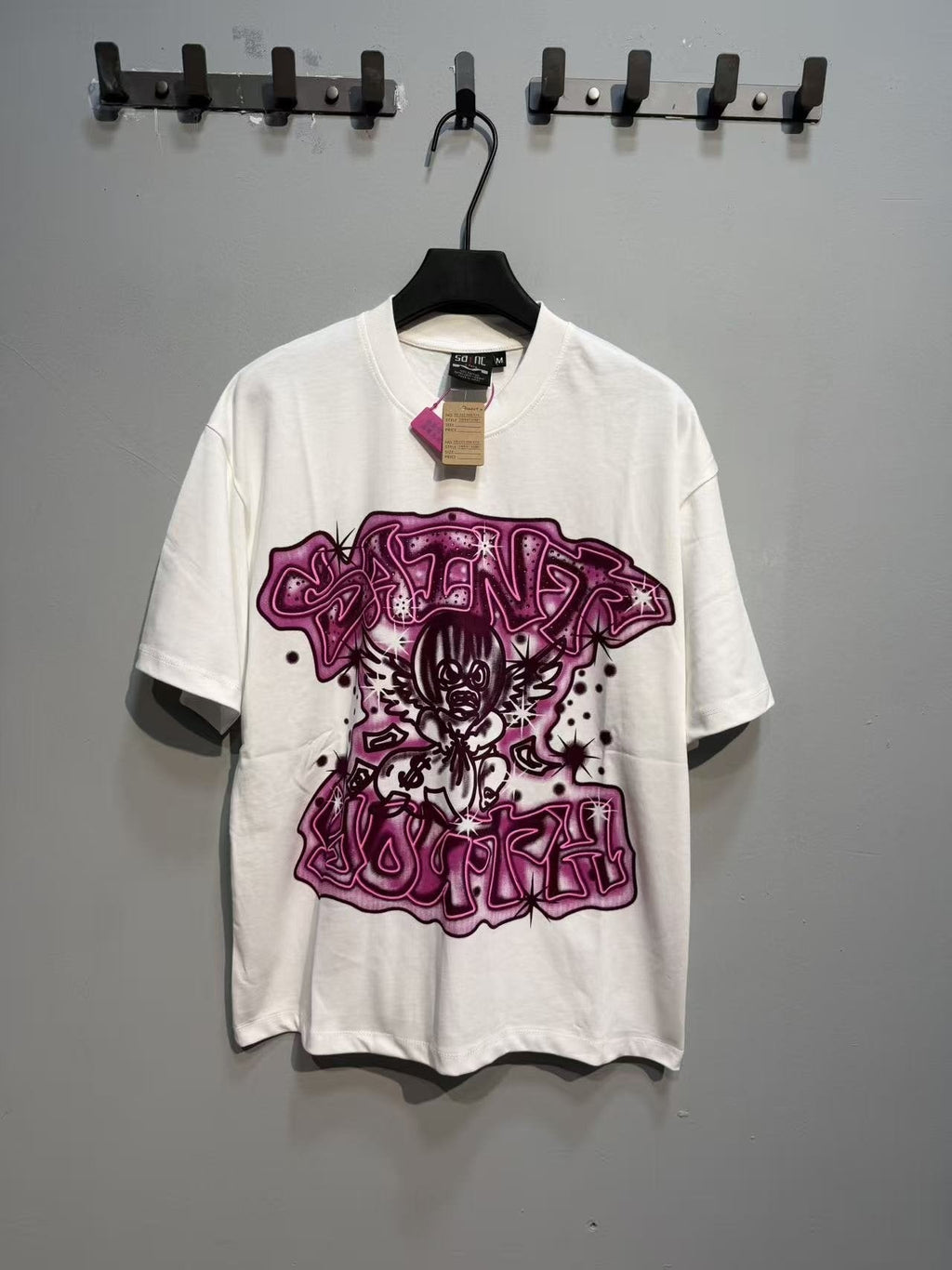 SAINT Rhinestone Front & Back Graphic T-Shirt ¡ª front