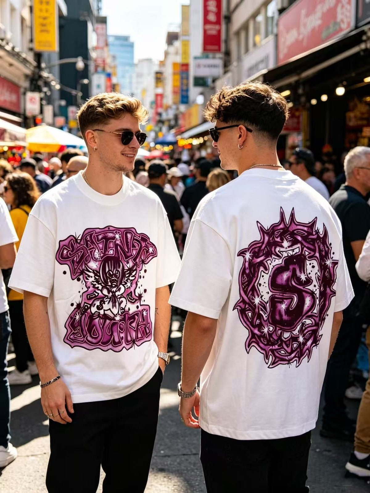 SAINT Rhinestone Front & Back Graphic T-Shirt ¡ª context