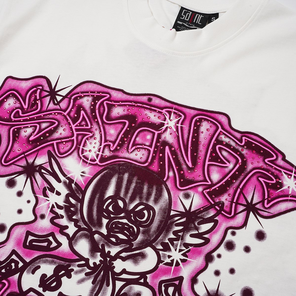 SAINT Rhinestone Front & Back Graphic T-Shirt ¡ª detail