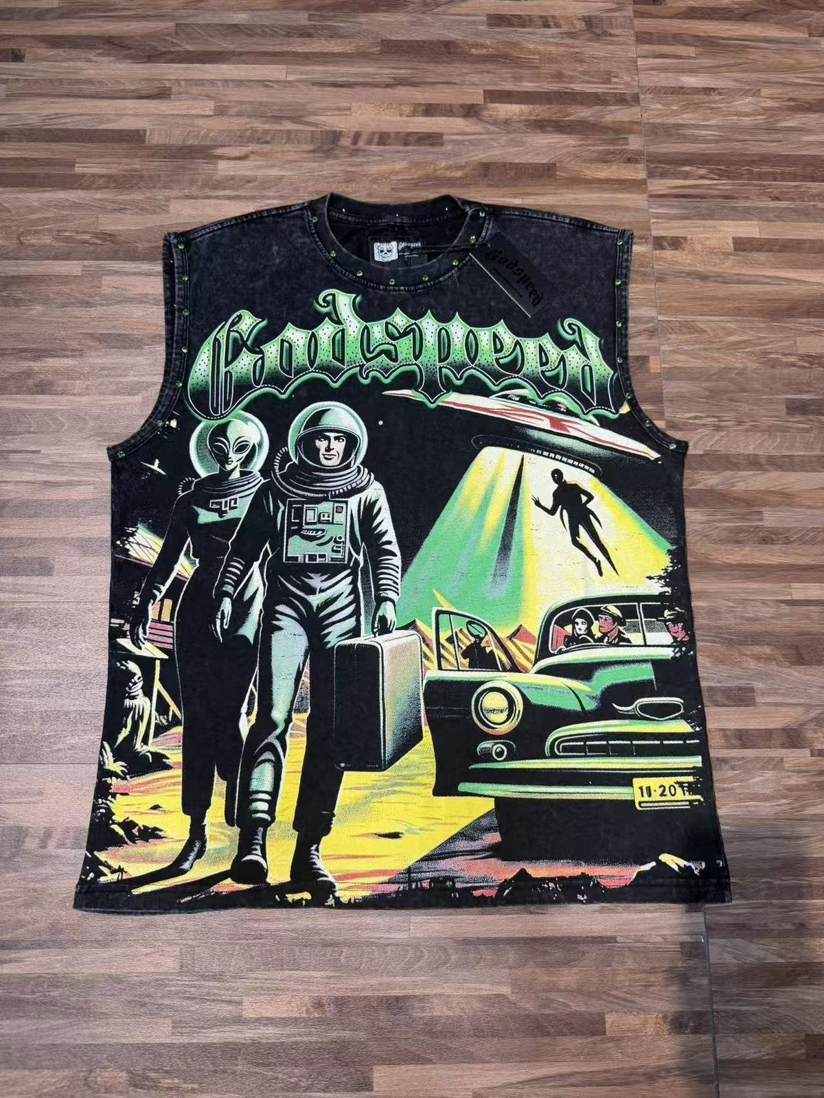 Godspeed Space Graphic Acid-Wash Sleeveless T-Shirt ¡ª front