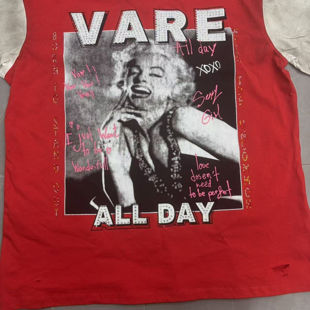 VARE ALL DAY Red Color Block Graphic T-Shirt ¡ª detail