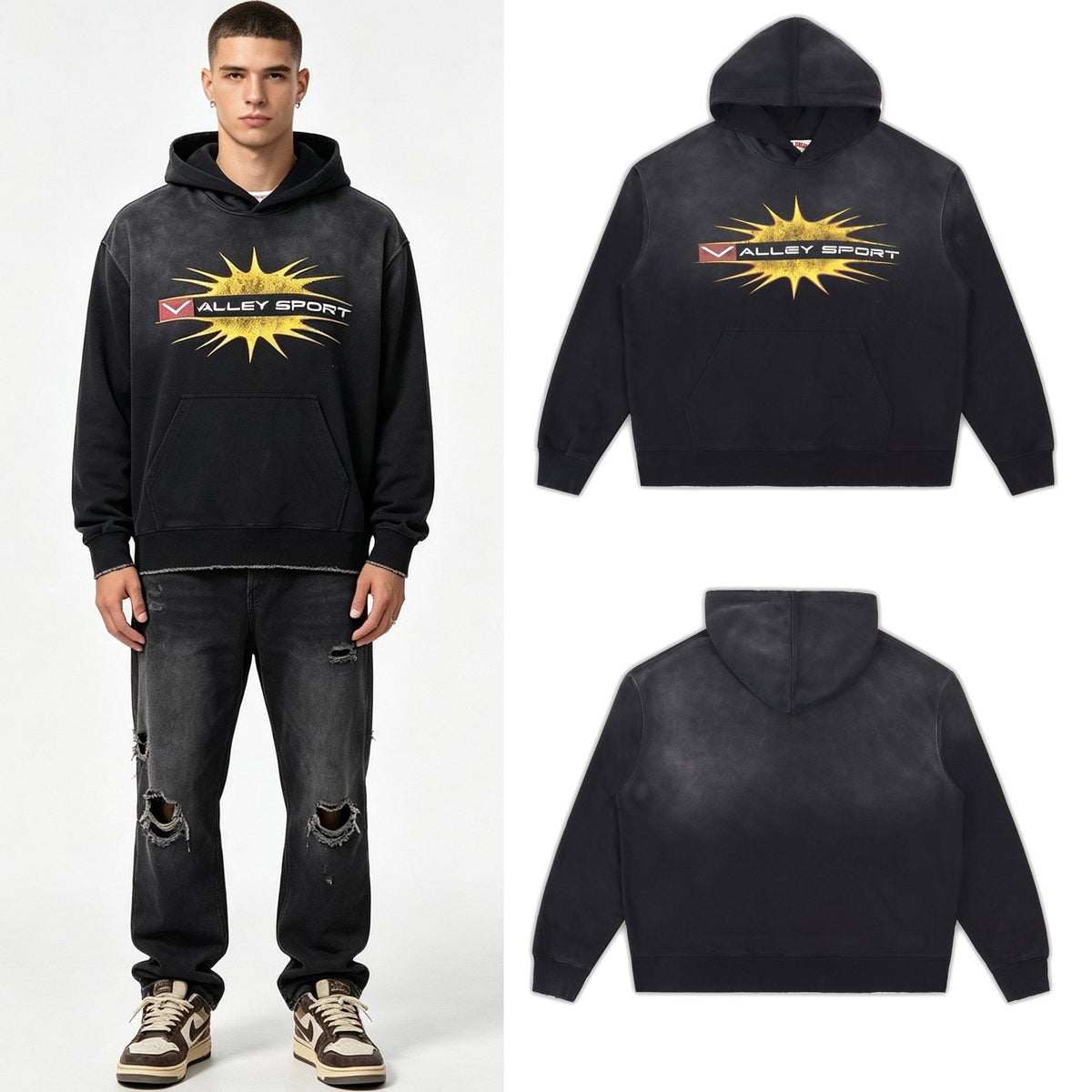 Valley Dreams Starburst Graphic Washed Black Hoodie ¡ª context