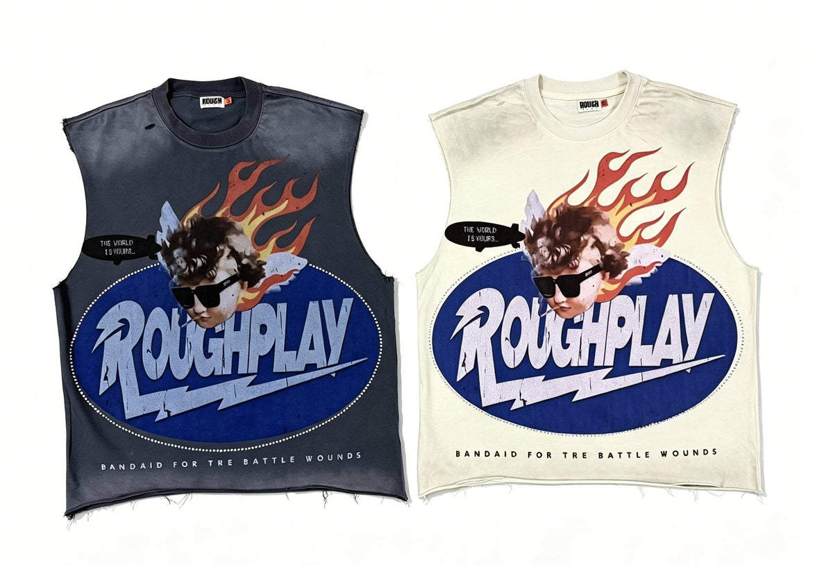 Rough Play Face & Flame Sleeveless T-Shirt ¡ª comparison