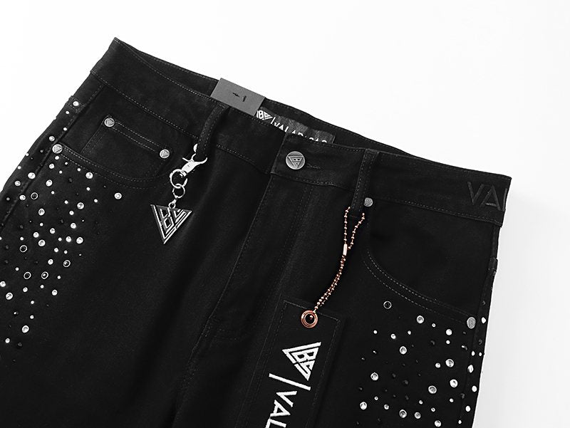 VALABASAS Rhinestone Embellished Black Flared Jeans ¡ª front