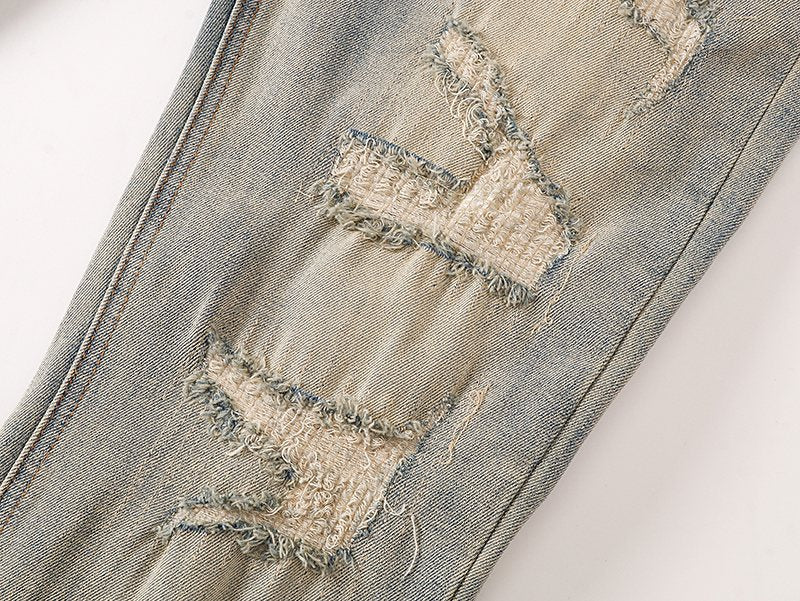 VALABASAS Light Blue Distressed Repair Jeans ¡ª detail