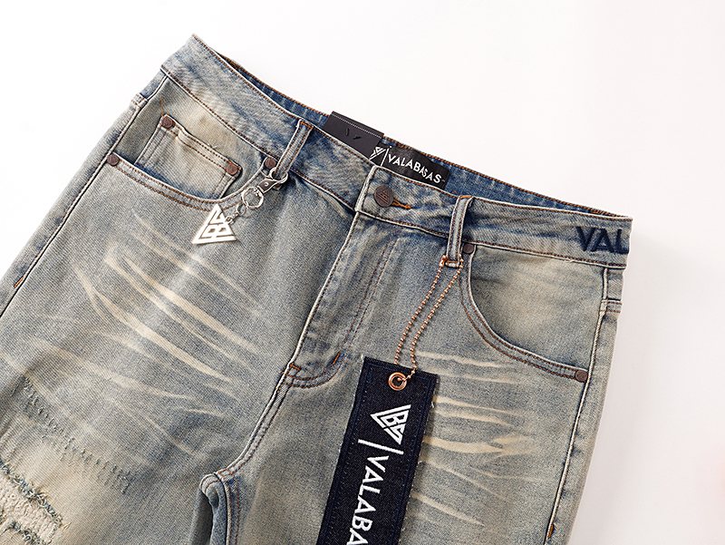 VALABASAS Light Blue Distressed Repair Jeans ¡ª detail