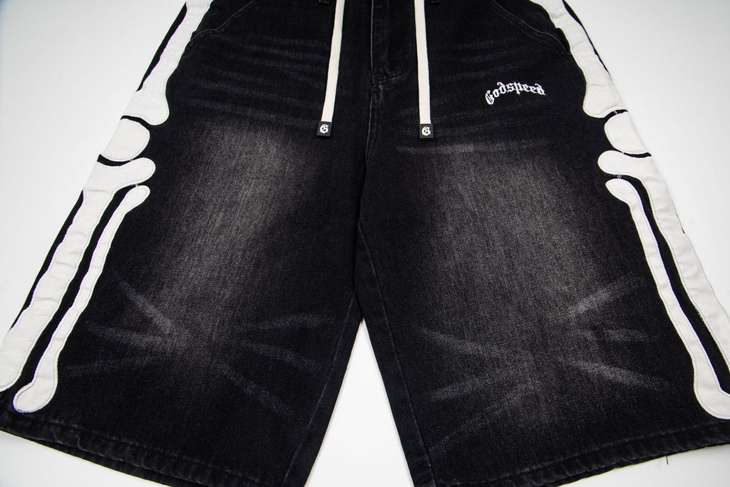 Godspeed Bone Applique Denim Shorts ¡ª detail