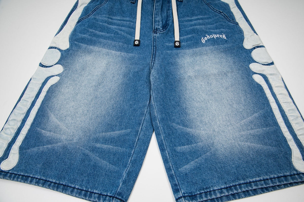 Godspeed Bone Applique Denim Shorts ¡ª detail