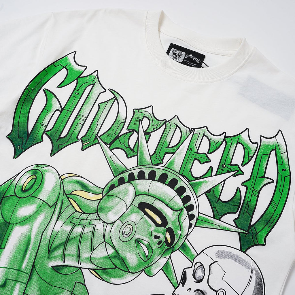 Godspeed Green Front Graphic White T-Shirt ¡ª detail