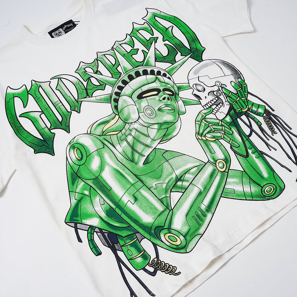 Godspeed Green Front Graphic White T-Shirt ¡ª detail