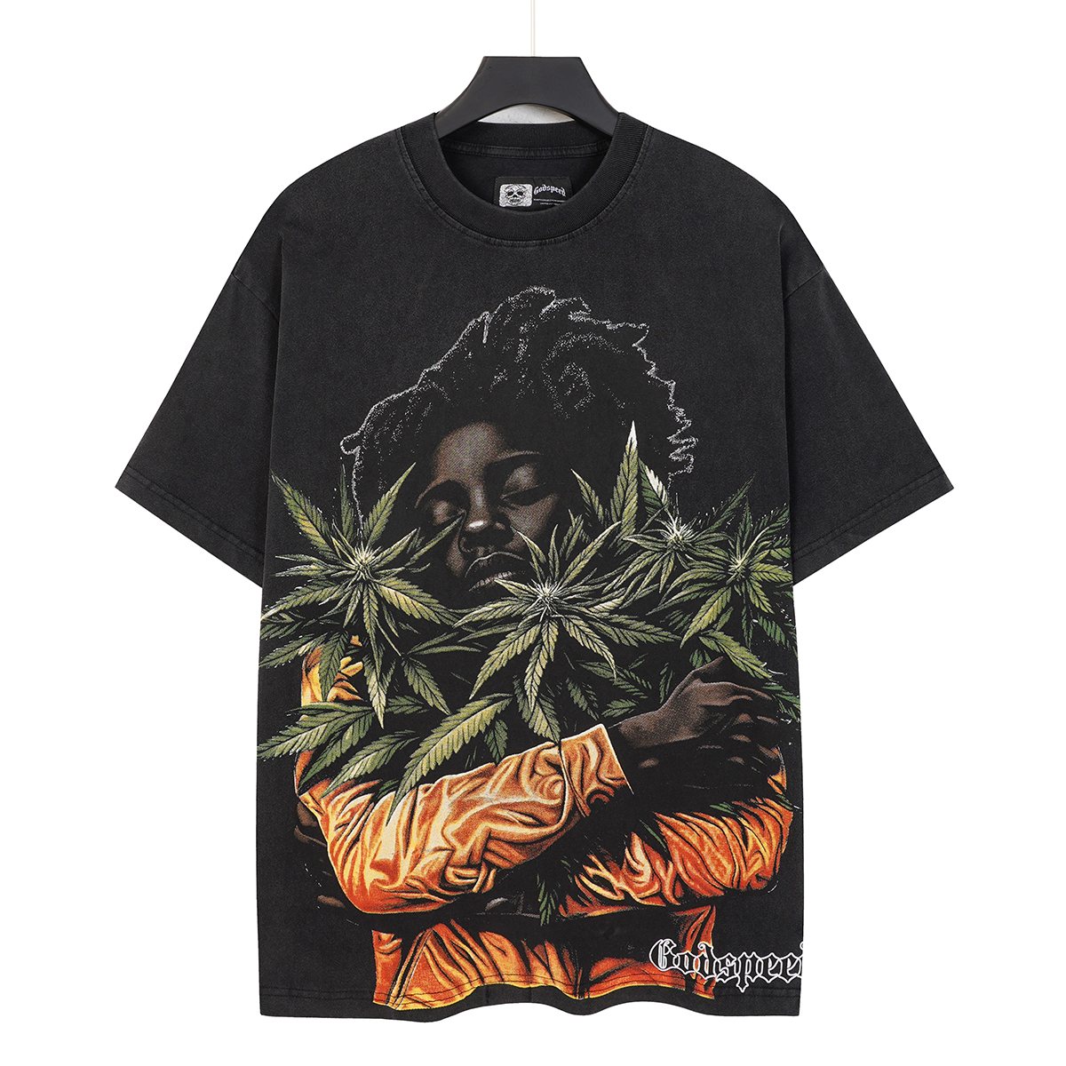 Godspeed Leaf Graphic Washed Black T-Shirt ¡ª front