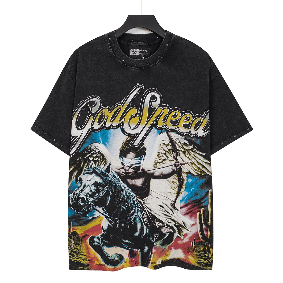 Godspeed Angel Horse Rhinestone Graphic T-Shirt ¡ª front