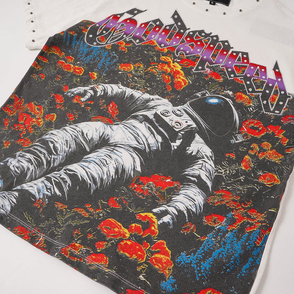 Godspeed Astronaut Flowers Studded Short-Sleeve T-Shirt ¡ª detail
