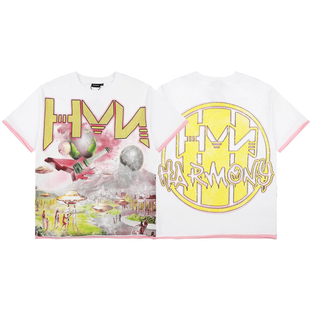 HARMONY Pink-Trim Distressed Graphic T-Shirt ¡ª hero