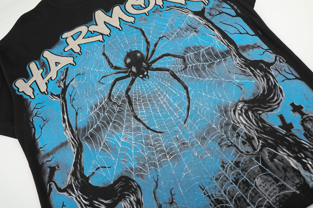 HARMONY Spider Web Graphic Black Short-Sleeve T-Shirt ¡ª detail