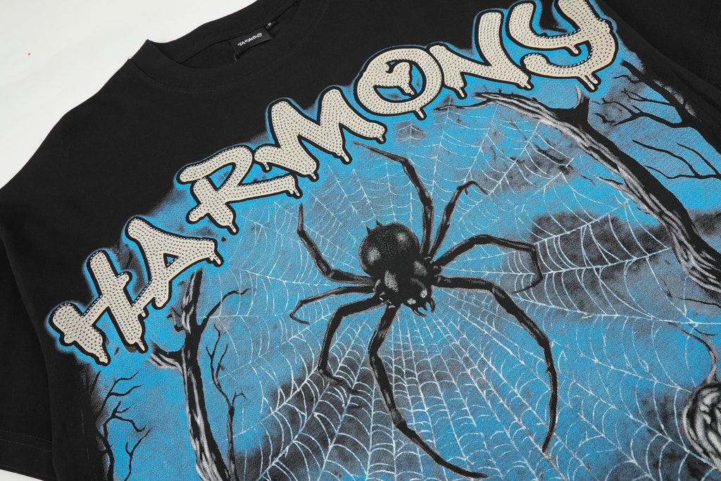 HARMONY Spider Web Graphic Black Short-Sleeve T-Shirt ¡ª detail