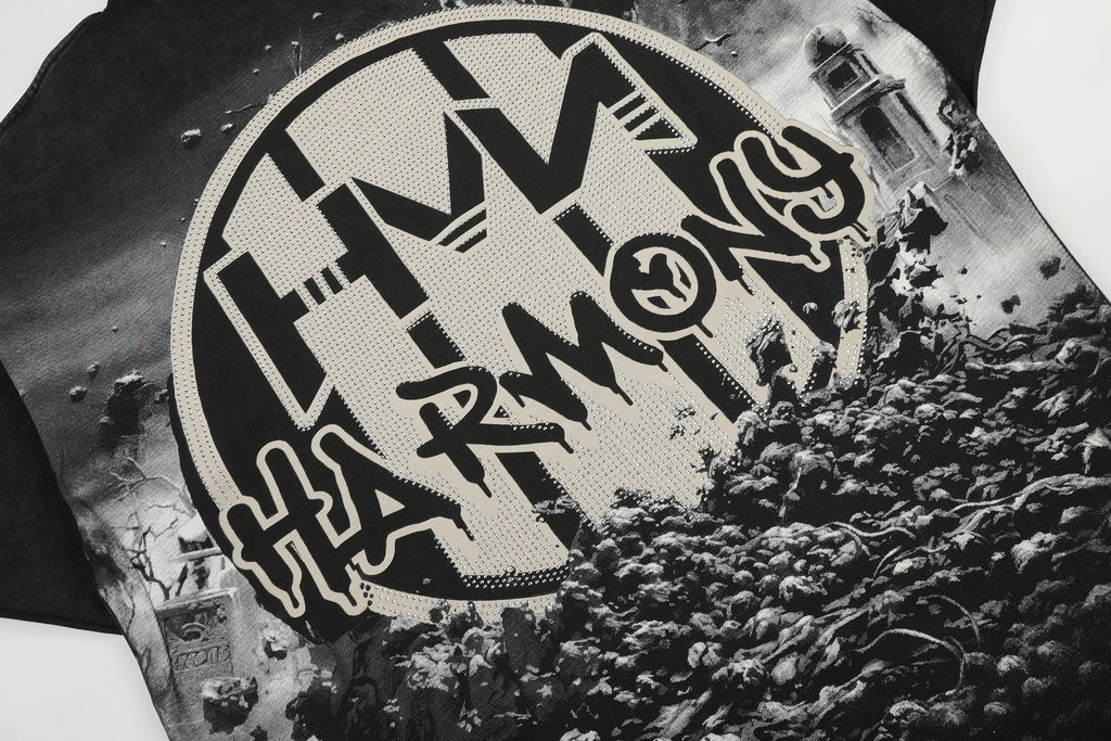 HARMONY Washed Black Rhinestone Graphic T-Shirt ¡ª detail