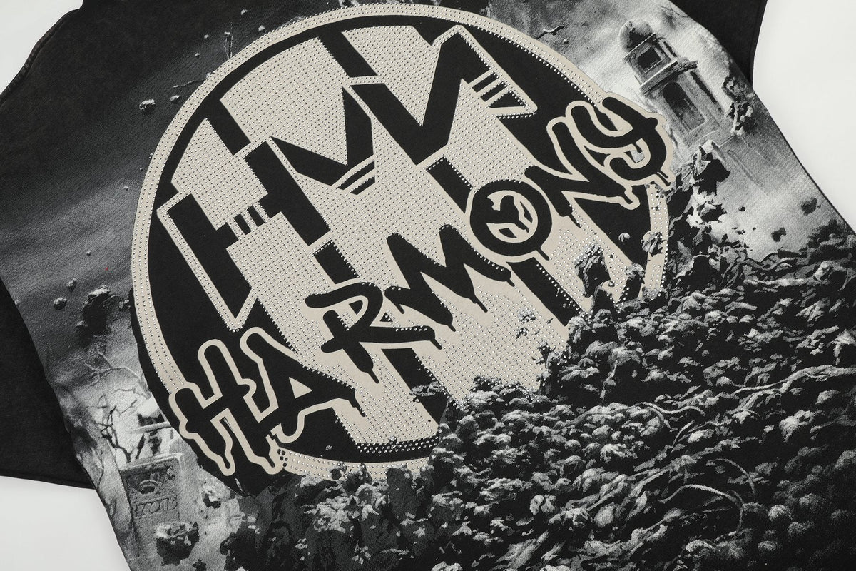 HARMONY Washed Black Rhinestone Graphic T-Shirt ¡ª detail