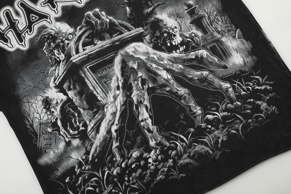 HARMONY Washed Black Rhinestone Graphic T-Shirt ¡ª detail