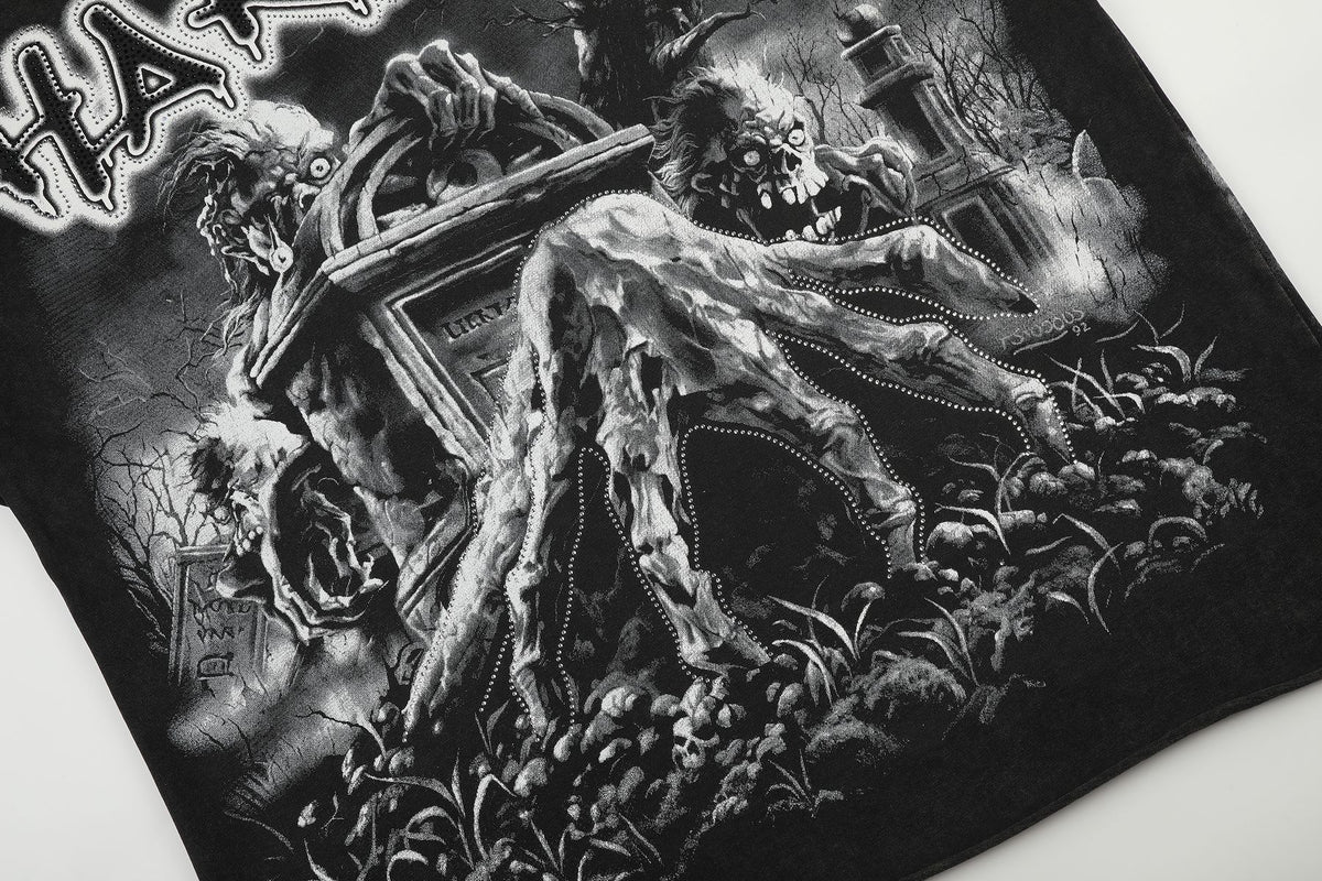 HARMONY Washed Black Rhinestone Graphic T-Shirt ¡ª detail