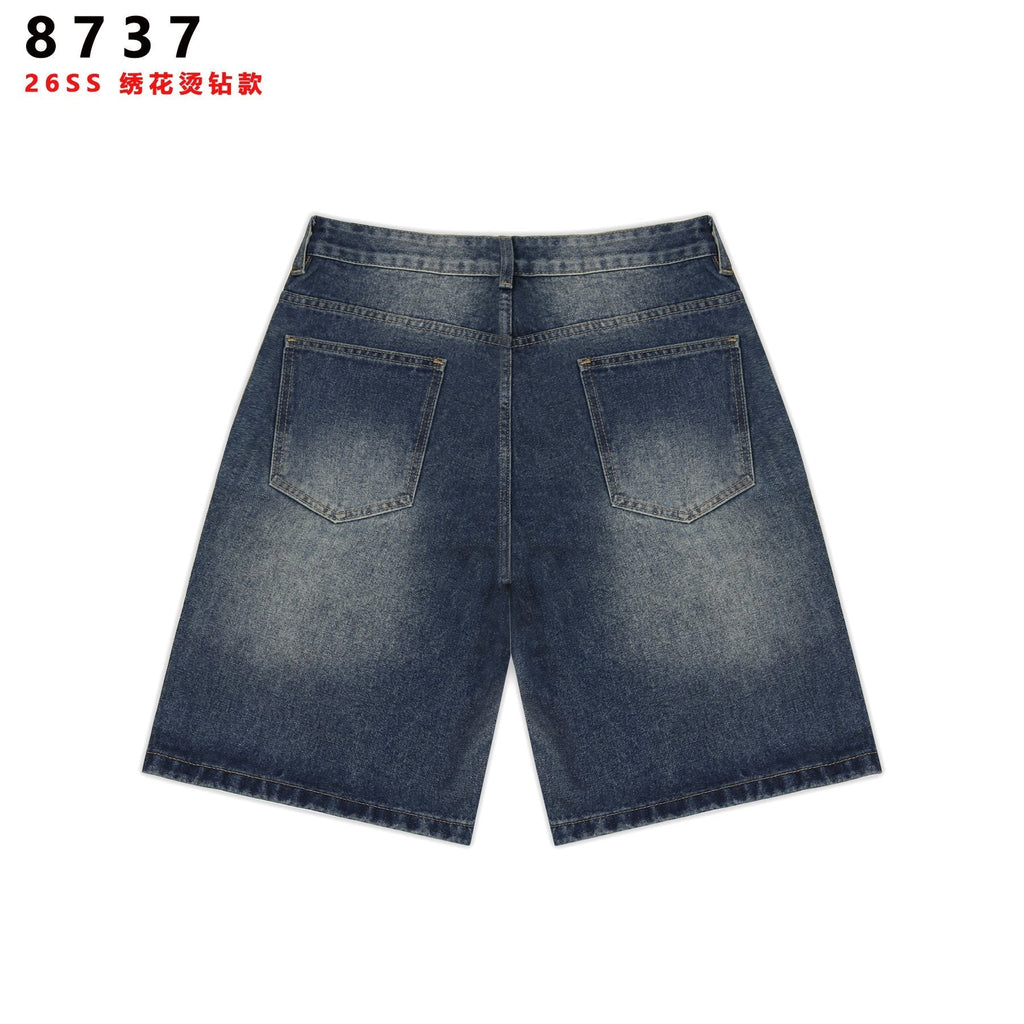 VALE SPORTS DIVISION Patch Embroidered Studded Denim Shorts ¡ª back