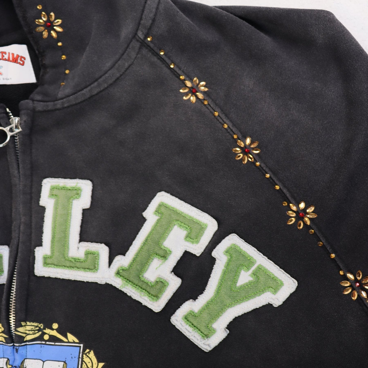 Valley Dreams Varsity Crest Washed Black Zip Hoodie ¡ª detail