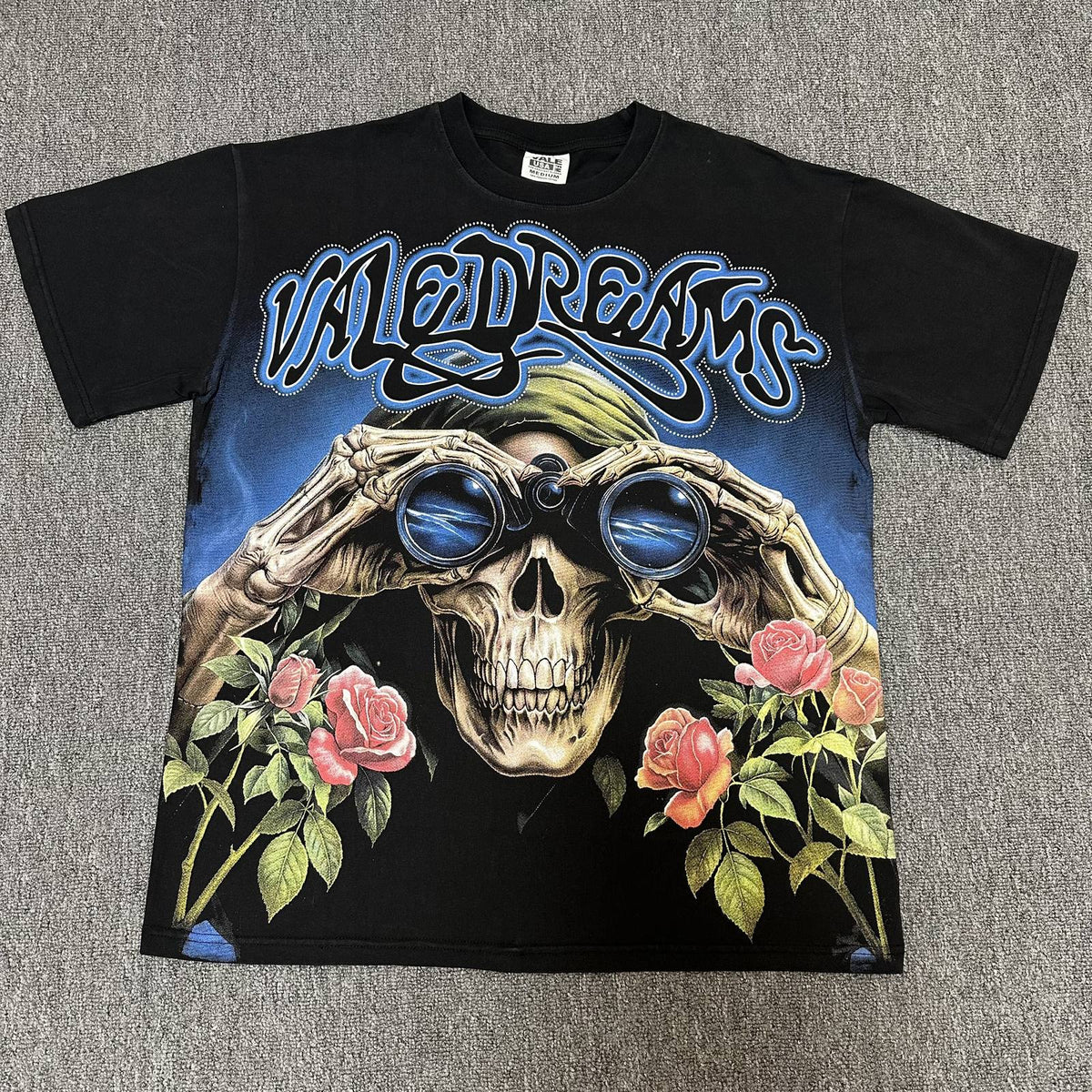 VALE USA Skull & Roses Rhinestone Short-Sleeve T-Shirt ¡ª front