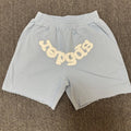 Sp5der Light Blue Rhinestone Logo Sweat Shorts ¡ª hero