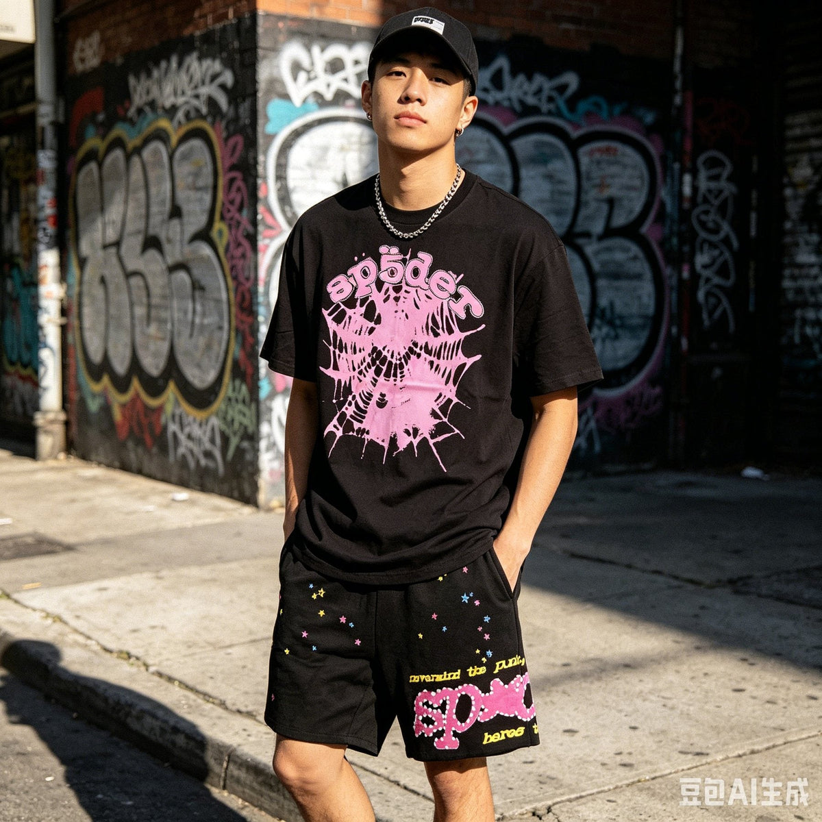Sp5der Star & Spider Graphic Short-Sleeve Set ¡ª model