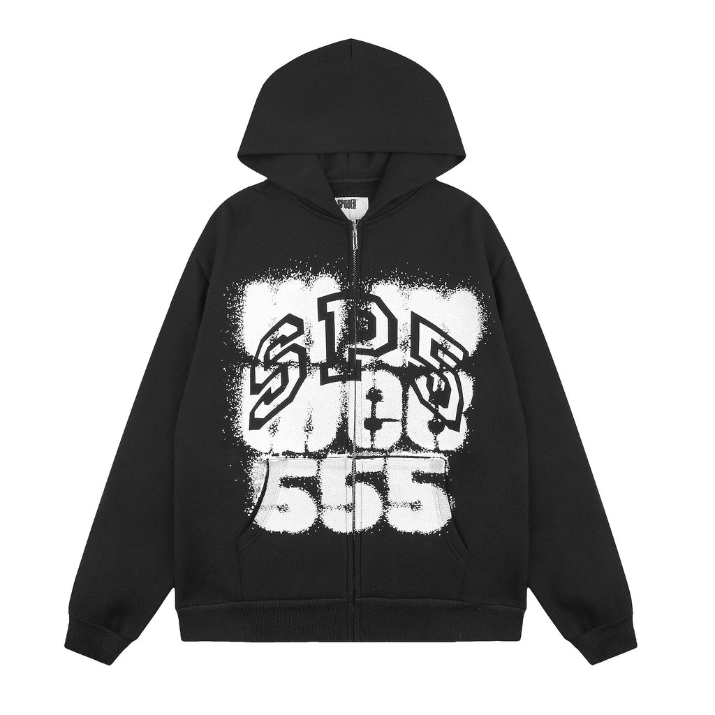 Sp5der Distressed Front Graphic Zip-Up Hoodie ¡ª hero