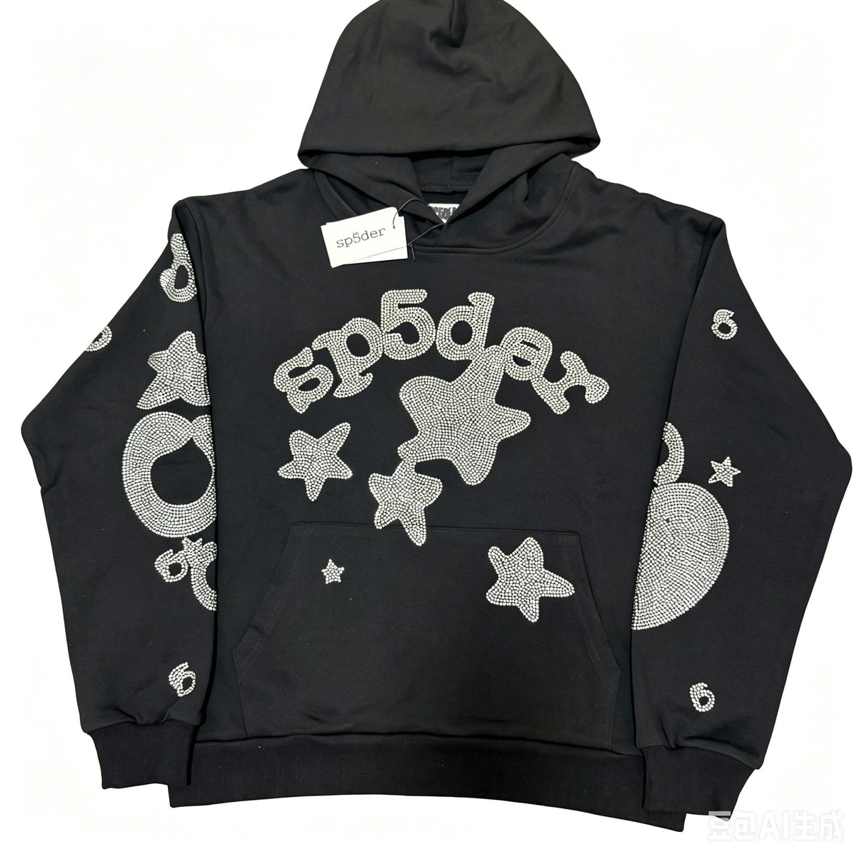 Sp5der Silver Rhinestone-Style Graphic Hoodie ¡ª hero
