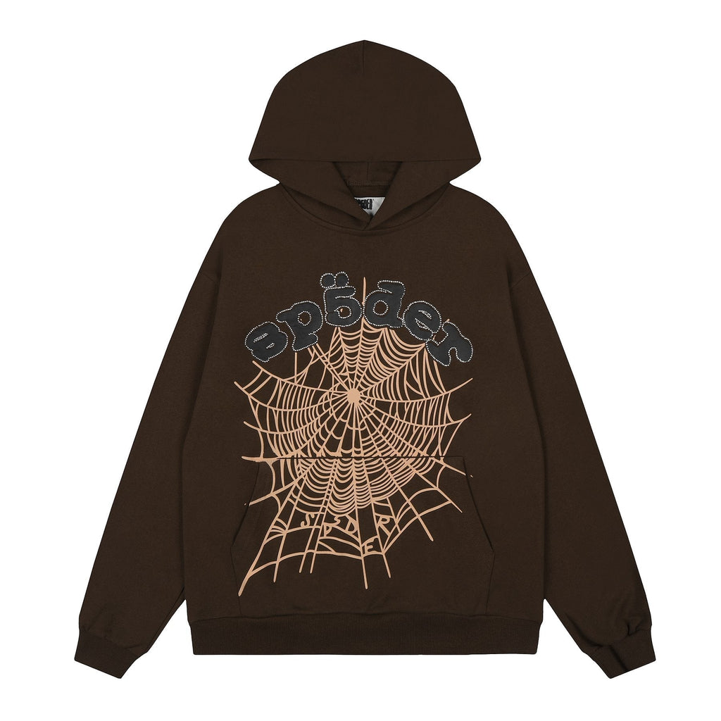 Sp5der Brown Spiderweb Hoodie & Sweatpants Matching Set ¡ª front