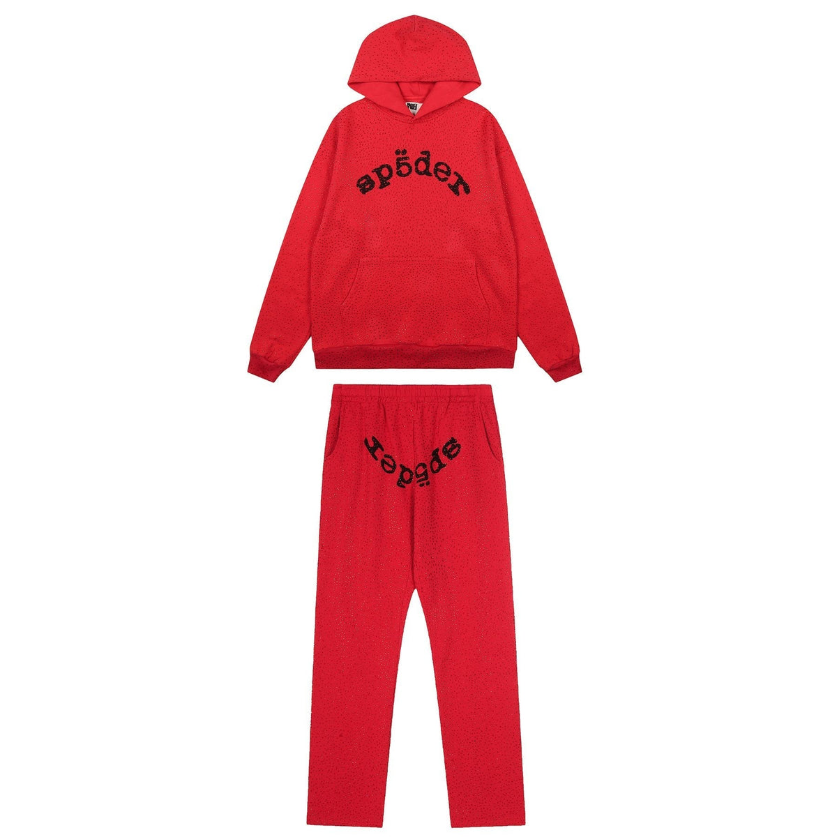 Sp5der Rhinestone Hoodie & Pants Matching Set ¡ª front