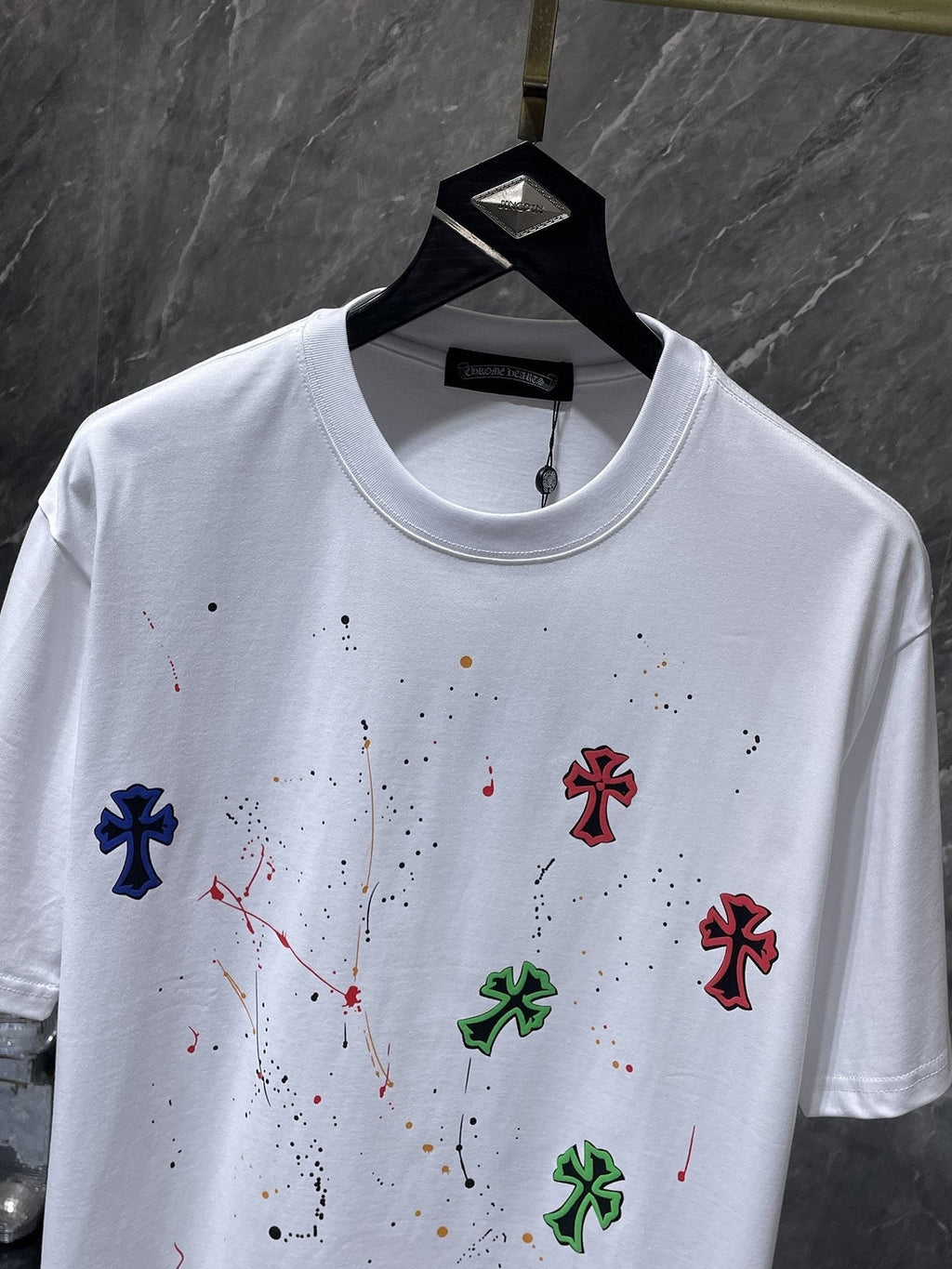 Chrome Hearts Cross Paint Splatter Graphic T-Shirt ¡ª front
