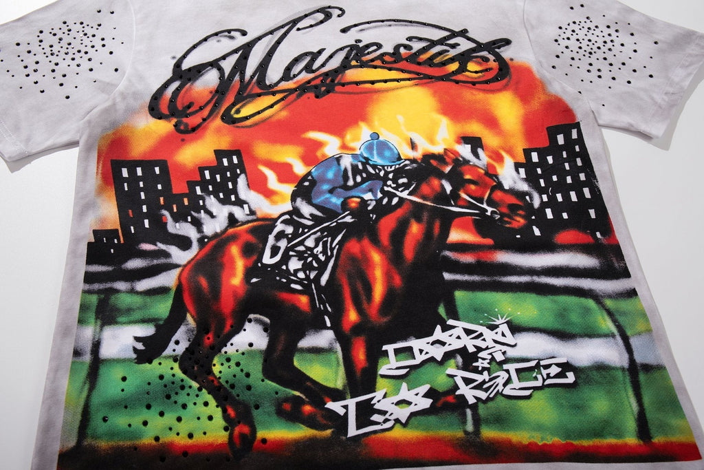 MAJESTIK Horse Racing Graffiti Graphic T-Shirt ¡ª detail