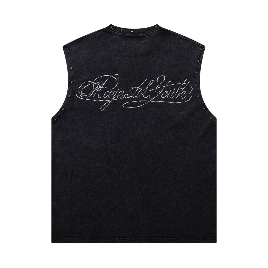 MAJESTIK Rhinestone Graphic Sleeveless T-Shirt ¡ª back