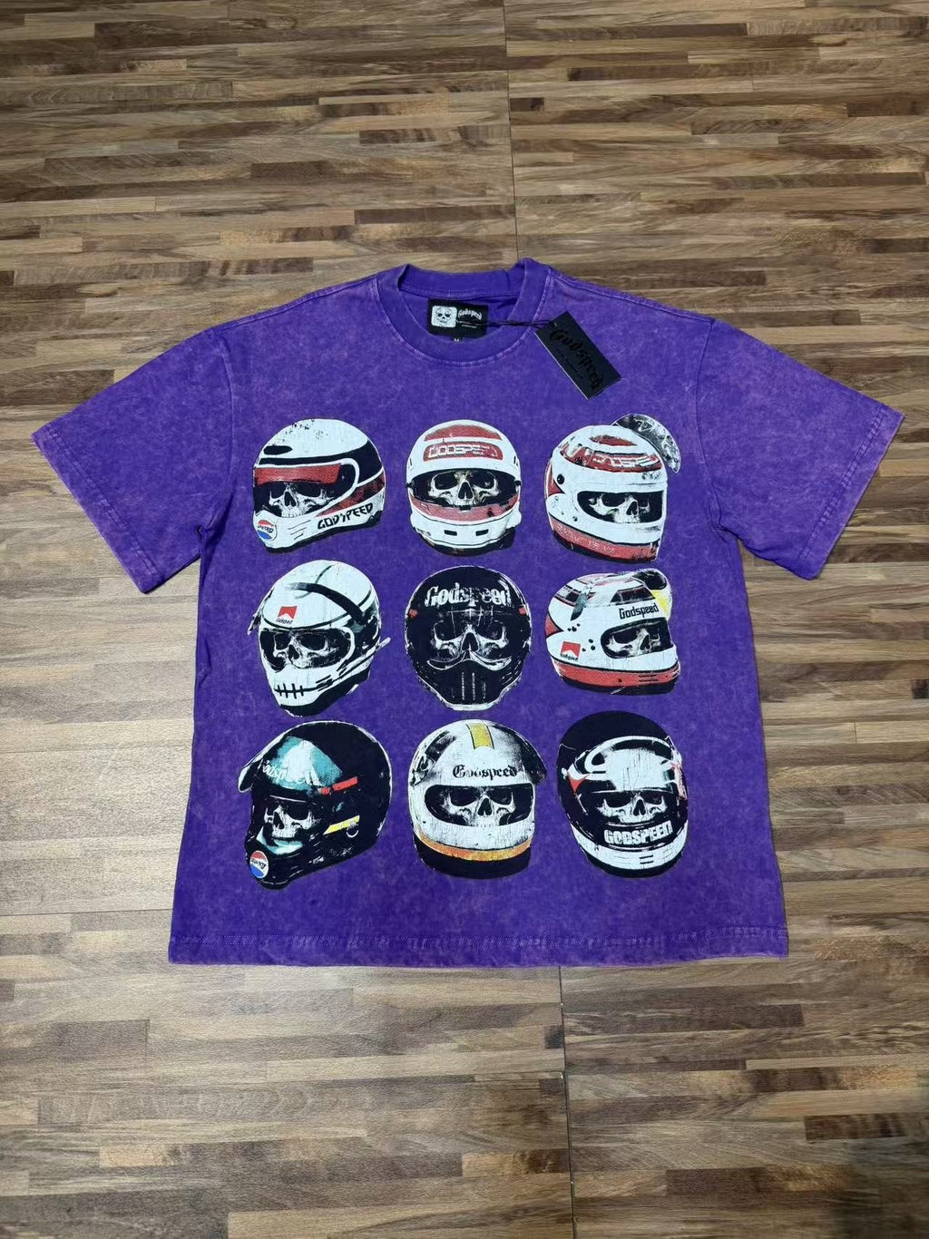 Godspeed Out of Many One Racing Helmet Graphic T-Shirt ¡ª front